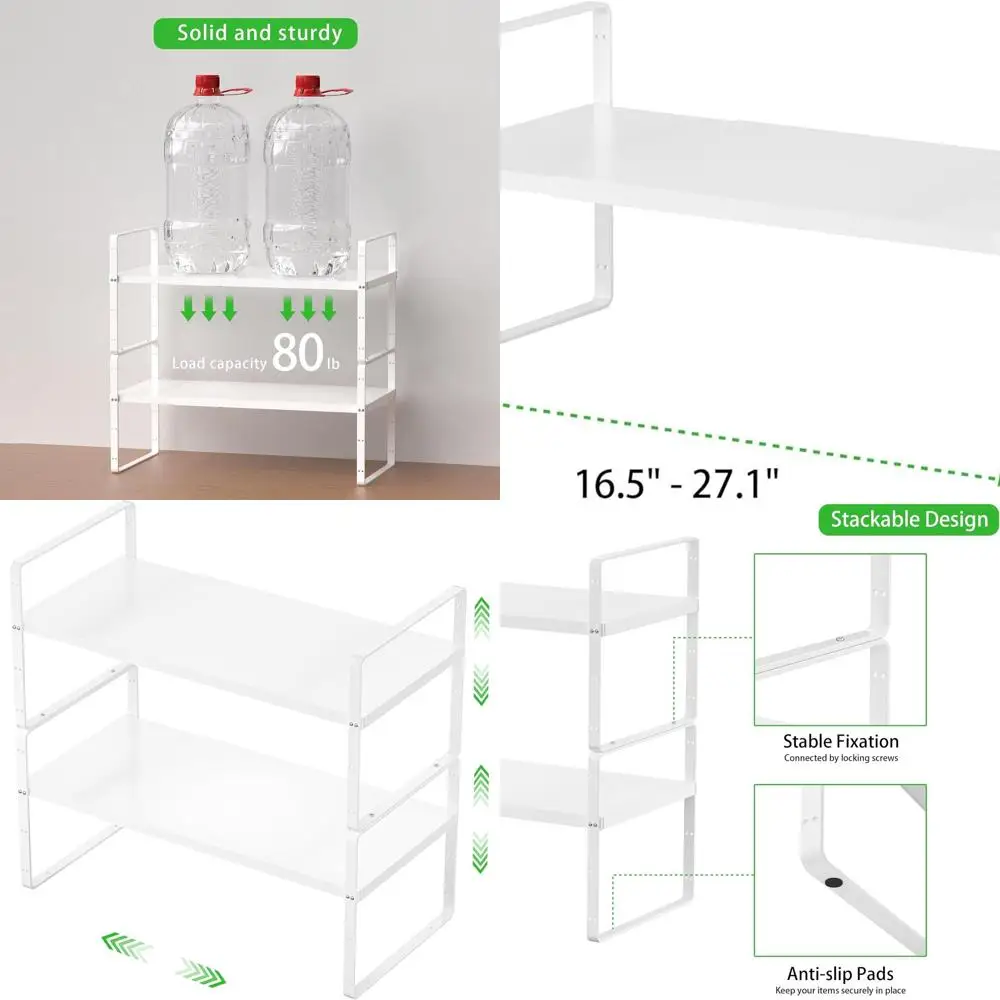 Large Stackable Kitchen & Bathroom Storage Rack, Heavy Duty White Organizer with Nonslip Feature, 2-Pack
Large Stackable Kitchen & Bathroom Storage Rack, Heavy Duty White Organizer with Nonslip Feature, 2-Pack