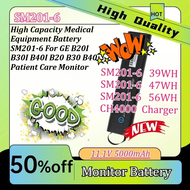 5000mAh High Capacity Medical Equipment Battery SM201-6 Compatible with GE B20I B30I B40I B20 B30 B40 Patient Care Monitor
5000mAh High Capacity Medical Equipment Battery SM201-6 Compatible with GE B20I B30I B40I B20 B30 B40 Patient Care Monitor