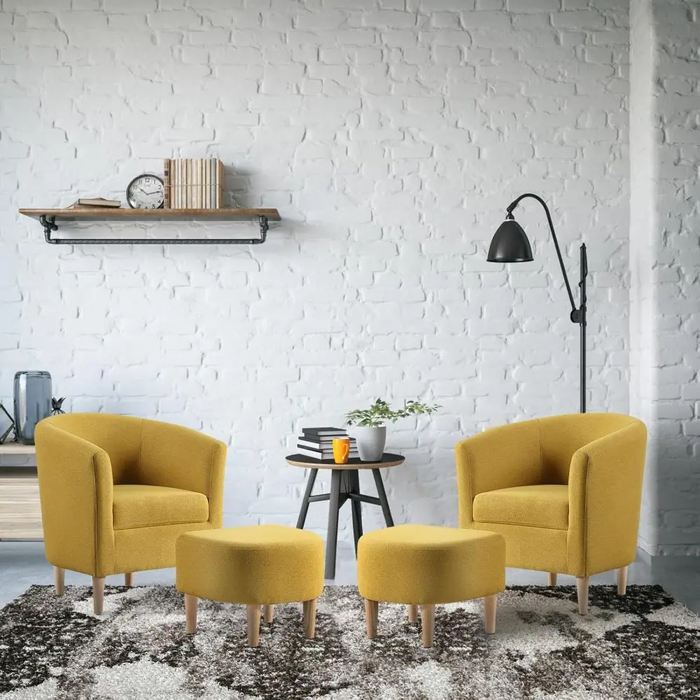 Modern Pair of Accent Chairs with Ottoman, Comfortable Upholstered Barrel Club Chairs for Living Room or Bedroom in Mustard Yell
Modern Pair of Accent Chairs with Ottoman, Comfortable Upholstered Barrel Club Chairs for Living Room or Bedroom in Mustard Yell