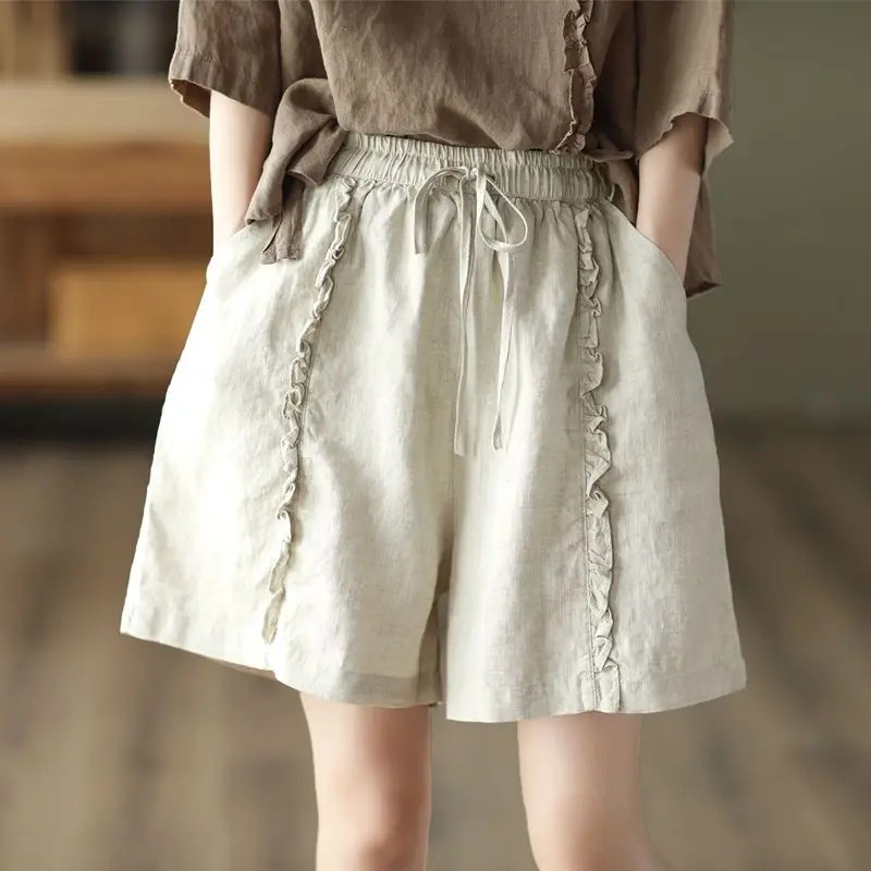 Ruffles Cotton Linen Shorts 2026 New Summer Women's Solid Color Wide-leg Casual Shorts Female Lace-up Waist Loose Shorts Pants
Ruffles Cotton Linen Shorts 2026 New Summer Women's Solid Color Wide-leg Casual Shorts Female Lace-up Waist Loose Shorts Pants