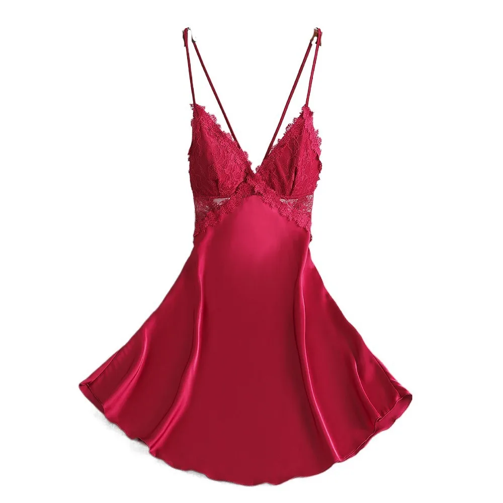Lace Women's Pajama Dress Dress with Pads Hollow Out Ice Silk Suspender Nightdress Sleepwear Thin Slim Sling Nightgown Female
Lace Women's Pajama Dress Dress with Pads Hollow Out Ice Silk Suspender Nightdress Sleepwear Thin Slim Sling Nightgown Female