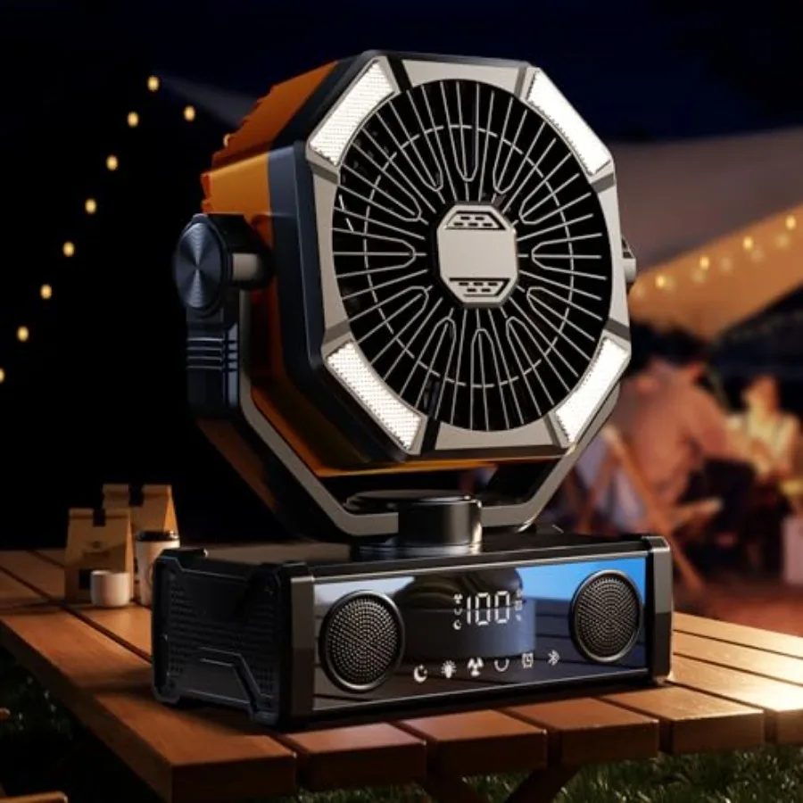 Portable fan rechargeable with 5.3 Bluetooth Speaker, 25000mAh Camping Fan with 5 Speed Touch Control and 3-Mode LED Light, Rem
Portable fan rechargeable with 5.3 Bluetooth Speaker, 25000mAh Camping Fan with 5 Speed Touch Control and 3-Mode LED Light, Rem