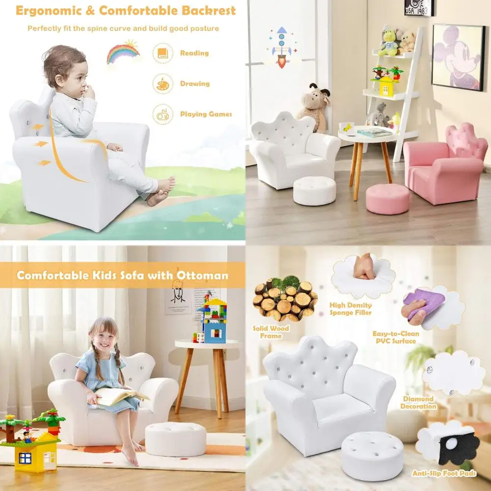 Children's Upholstered Sofa with Ottoman, Diamond-Accented Sofa, Ottoman, PVC Leather Toddler Chair, Kids' Sofa for Boys and Gir
Children's Upholstered Sofa with Ottoman, Diamond-Accented Sofa, Ottoman, PVC Leather Toddler Chair, Kids' Sofa for Boys and Gir