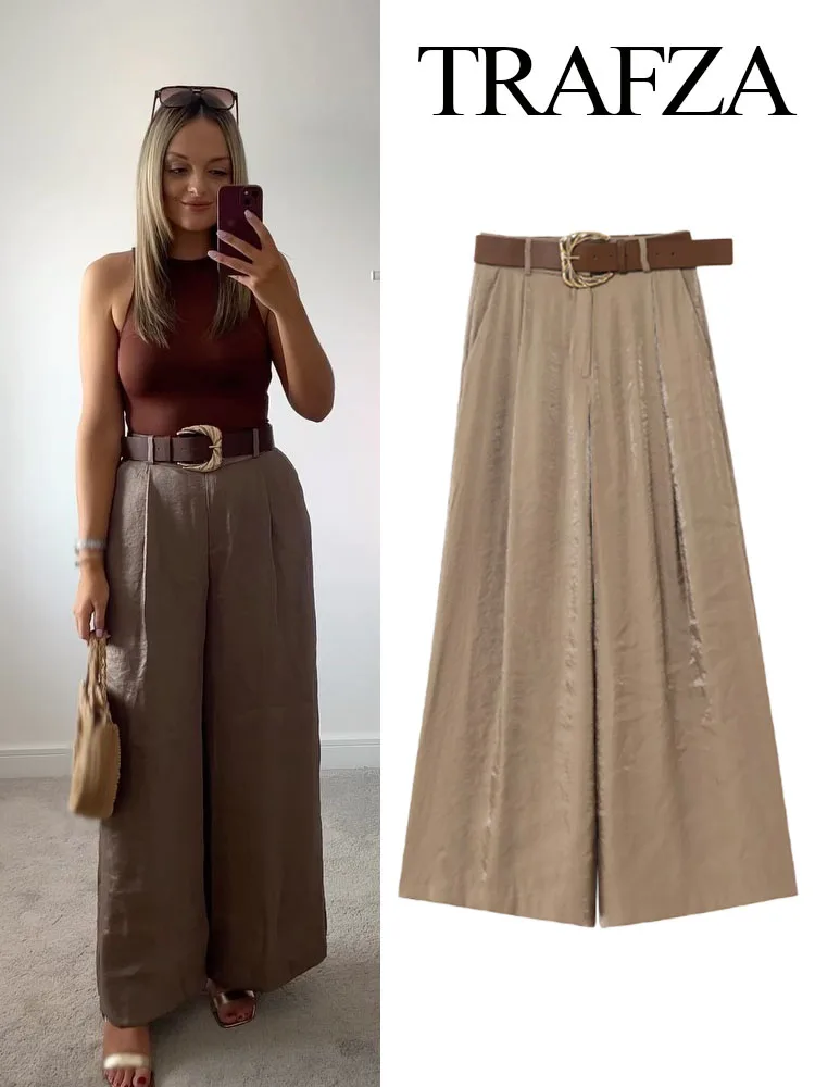 TRAFZA Women's Elegant Chic Belt Wrinkles Decorate Casual Loose Long Pants Woman Solid Side Pocket Zipper Slim Wide Leg Pants
TRAFZA Women's Elegant Chic Belt Wrinkles Decorate Casual Loose Long Pants Woman Solid Side Pocket Zipper Slim Wide Leg Pants