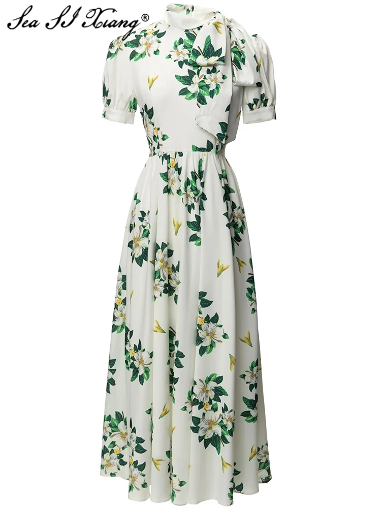 Seasixiang Fashion Designer Summer Dress Women's Lace-up Collar Short Sleeve Flower Print Office Lady Long Dresses
Seasixiang Fashion Designer Summer Dress Women's Lace-up Collar Short Sleeve Flower Print Office Lady Long Dresses