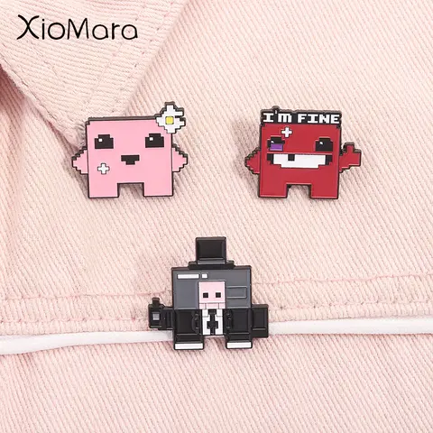 Alfileres esmaltados de Super Meat Boy Bandage Girl, broches de personajes de videojuegos, insignia para mochila de solapa, regalos de joyería para niños y amigos