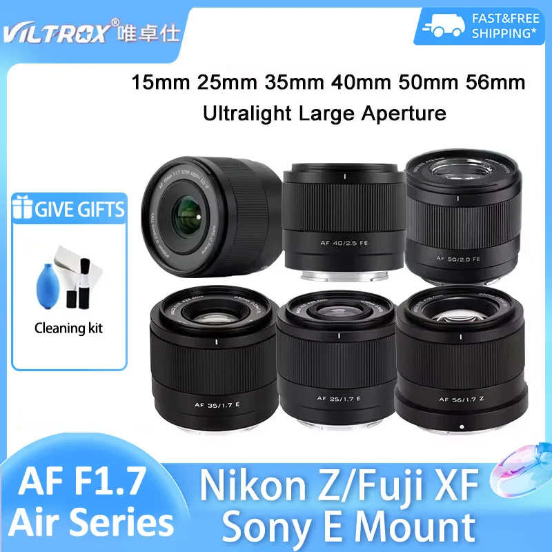 VILTROX AF 15mm 25mm 35mm 40mm 50mm 56mm F1.7 Air Series Ultralight Large Aperture Lens for Sony ZVE10 A6400 Nikon Z Fujifilm X
VILTROX AF 15mm 25mm 35mm 40mm 50mm 56mm F1.7 Air Series Ultralight Large Aperture Lens for Sony ZVE10 A6400 Nikon Z Fujifilm X