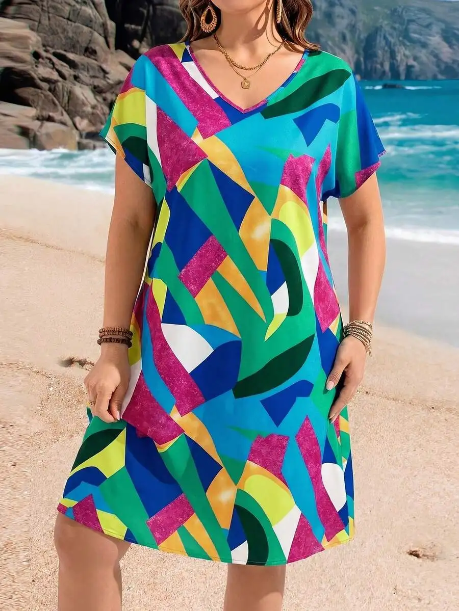 Plus Size Colorful Geometric Print Batwing Sleeve Casual Vacation Dress For Women Summer Boho Outfit
Plus Size Colorful Geometric Print Batwing Sleeve Casual Vacation Dress For Women Summer Boho Outfit