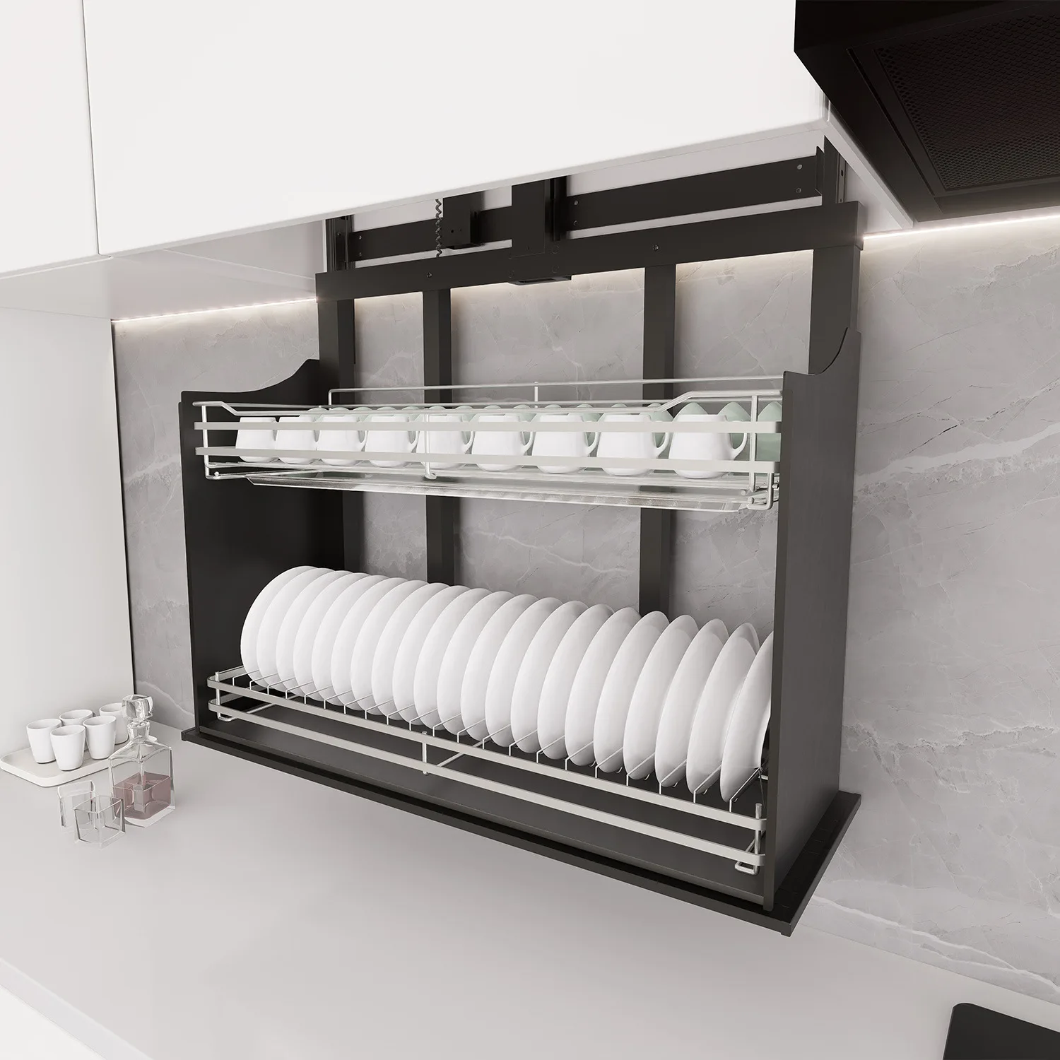 Intelligent electric touch hanging cabinet lift basket kitchen cabinet
Intelligent electric touch hanging cabinet lift basket kitchen cabinet
