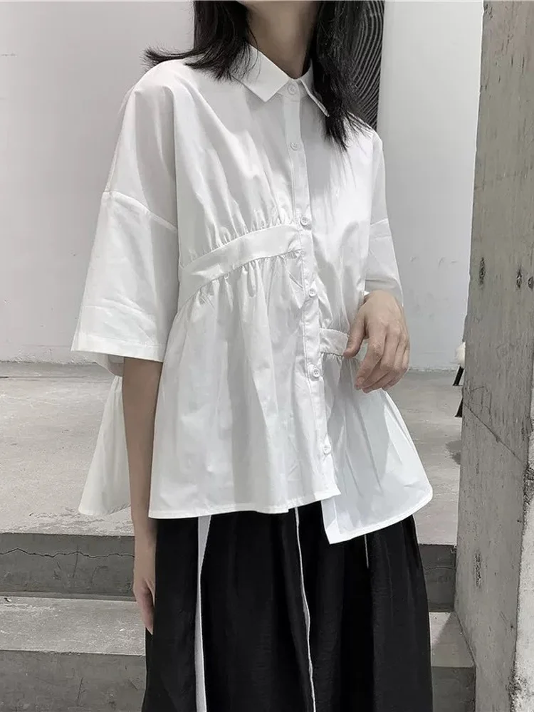 Dark Summer Pleated Short Sleeve Women's Shirt Asymmetric Loose Slimming Shoulder-Down Half Sleeve Top Cotton Straight Cut
Dark Summer Pleated Short Sleeve Women's Shirt Asymmetric Loose Slimming Shoulder-Down Half Sleeve Top Cotton Straight Cut