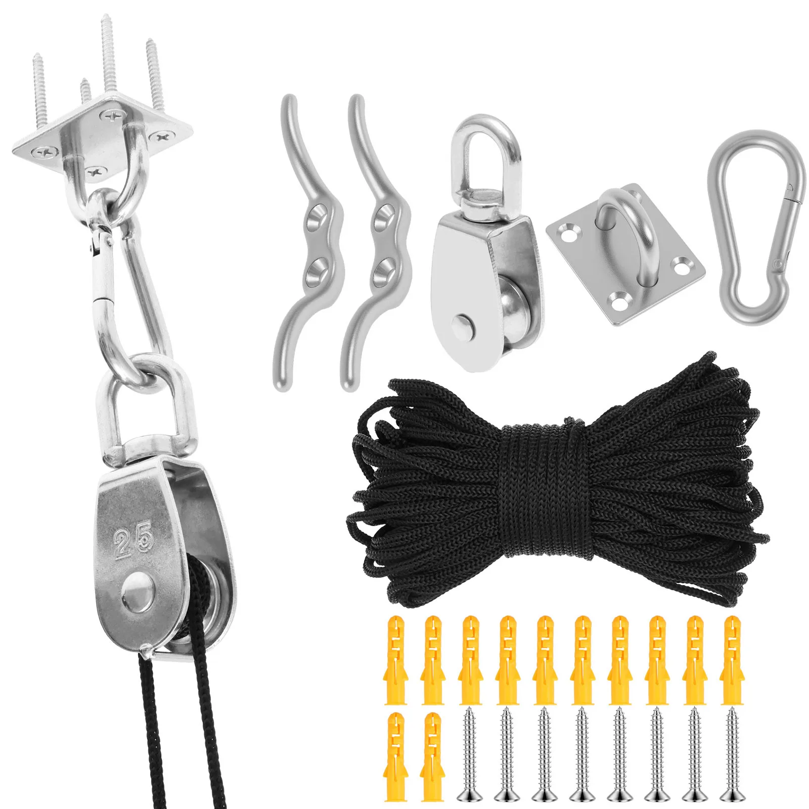 Комплект роликовой системы M25 из нержавеющей стали, усиленный, с нейлоновым тросом, грузоподъемность 150 кг, для использования в помещении и на улице
Комплект роликовой системы M25 из нержавеющей стали, усиленный, с нейлоновым тросом, грузоподъемность 150 кг, для использования в помещении и на улице