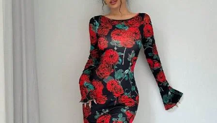Womens Dresses 2025 Spring Autumn New Rose Flower Print Round Neck Elegant Slimming Long Sleeve Slim Fit Hip Wrapping Dress
Womens Dresses 2025 Spring Autumn New Rose Flower Print Round Neck Elegant Slimming Long Sleeve Slim Fit Hip Wrapping Dress