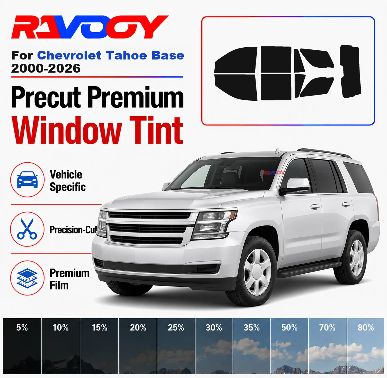 Premium Precut Window Tint Kit Front Rear Windows Rear Windshield For Chevrolet Tahoe Base 2000-2026 Car Solar Nano Ceramic Film
Premium Precut Window Tint Kit Front Rear Windows Rear Windshield For Chevrolet Tahoe Base 2000-2026 Car Solar Nano Ceramic Film