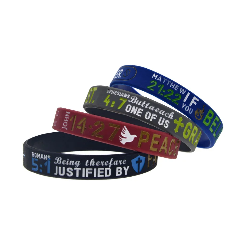 50 Pcs EPHESIANS 4:7 JOHN 14:27 MATTHEW 21:22 ROMANS 5:1 Silicone Rubber Wristband Prayer Scripture Bangle
50 Pcs EPHESIANS 4:7 JOHN 14:27 MATTHEW 21:22 ROMANS 5:1 Silicone Rubber Wristband Prayer Scripture Bangle