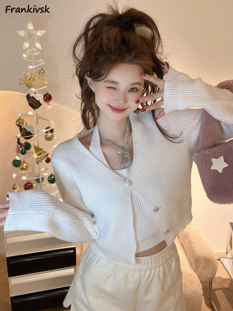 2pcs Sets Women Pure All-match Slim Temperament Camisole Halter Leisure Popular Korean Style Streetwear Holiday Stylish Cardigan
2pcs Sets Women Pure All-match Slim Temperament Camisole Halter Leisure Popular Korean Style Streetwear Holiday Stylish Cardigan