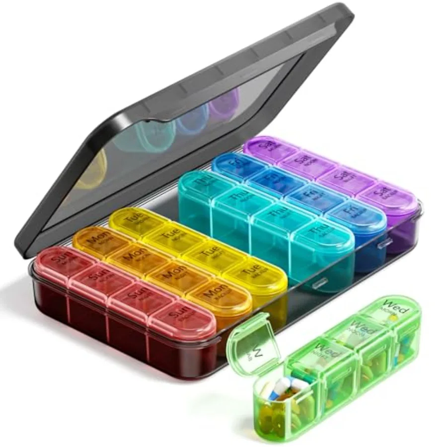 Weekly Pill Organizer 4 Times a Day, Daily Pill 7 Day, Large Travel Pill wit 28 Compartment to old Medicine, tamin and plement
Weekly Pill Organizer 4 Times a Day, Daily Pill 7 Day, Large Travel Pill wit 28 Compartment to old Medicine, tamin and plement