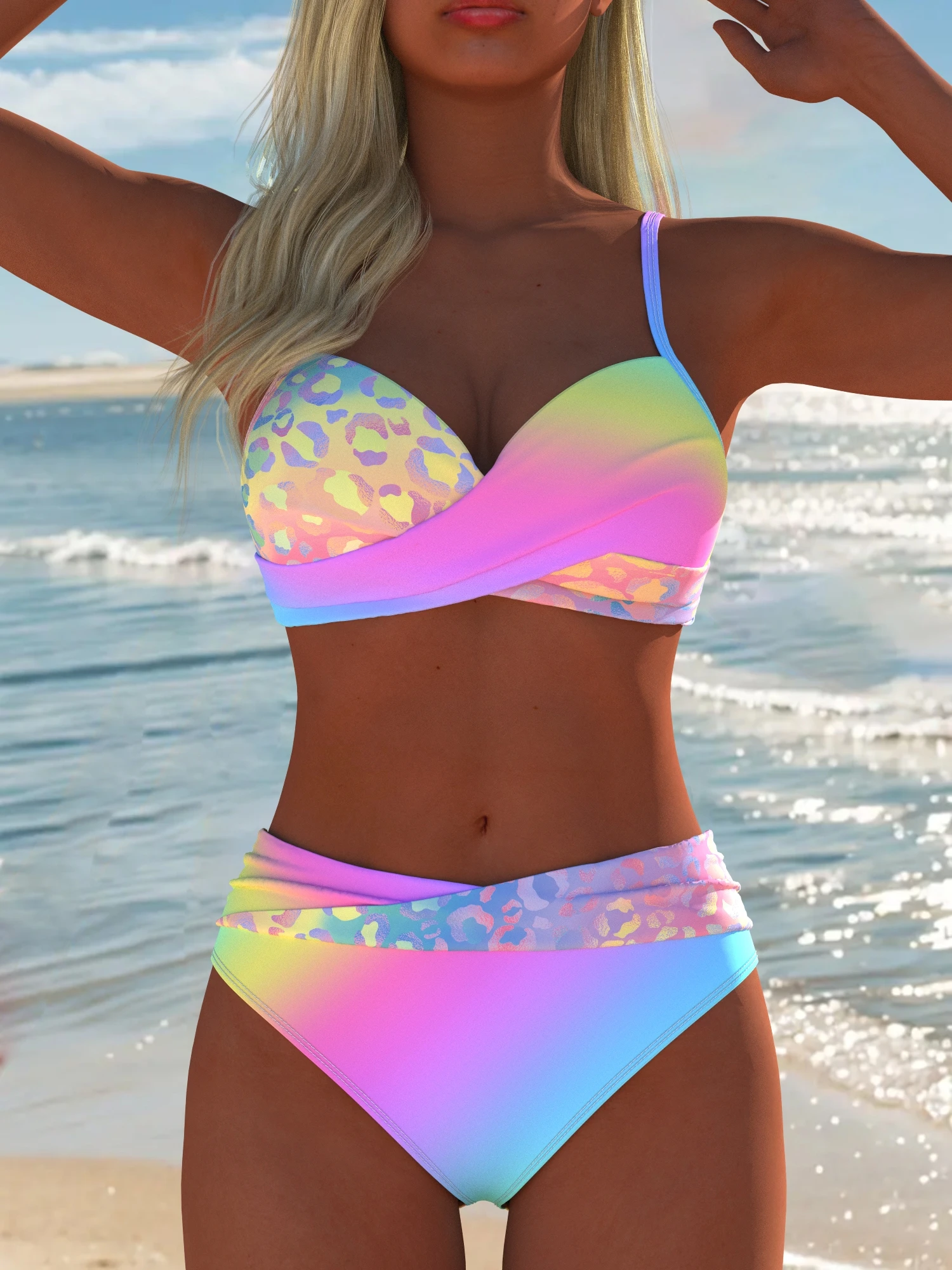 Женский летний купальник 2026 года: пастельный радужный градиент, леопардовый принт, комплект из двух частей с перекрученным лифом, пляжный купальный костюм
Женский летний купальник 2026 года: пастельный радужный градиент, леопардовый принт, комплект из двух частей с перекрученным лифом, пляжный купальный костюм