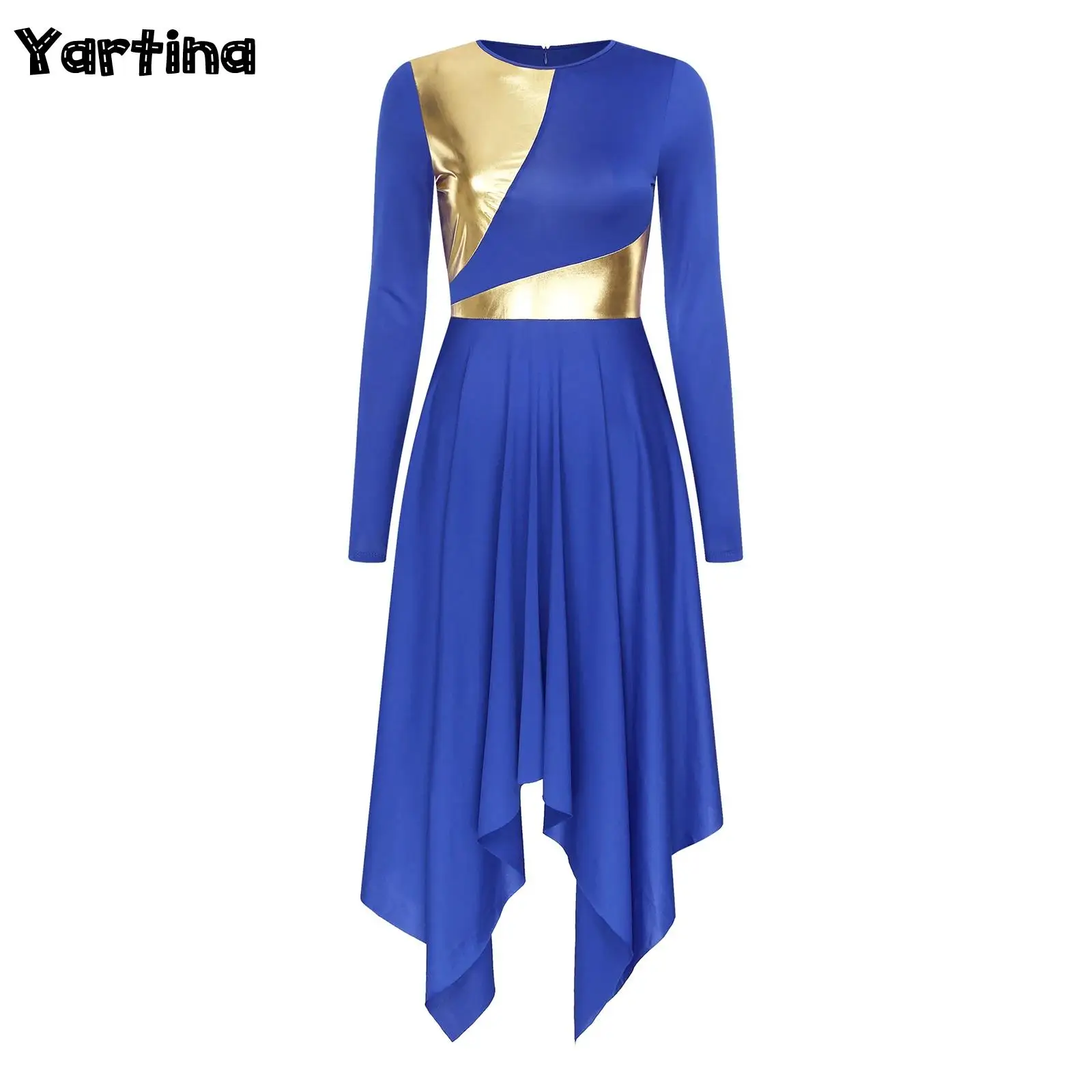 Womens Metallic Color Block Liturgical Praise Ballet Dance Dress Long Sleeve Irregular Hem Dresses Church Choir Worship Costume
Womens Metallic Color Block Liturgical Praise Ballet Dance Dress Long Sleeve Irregular Hem Dresses Church Choir Worship Costume