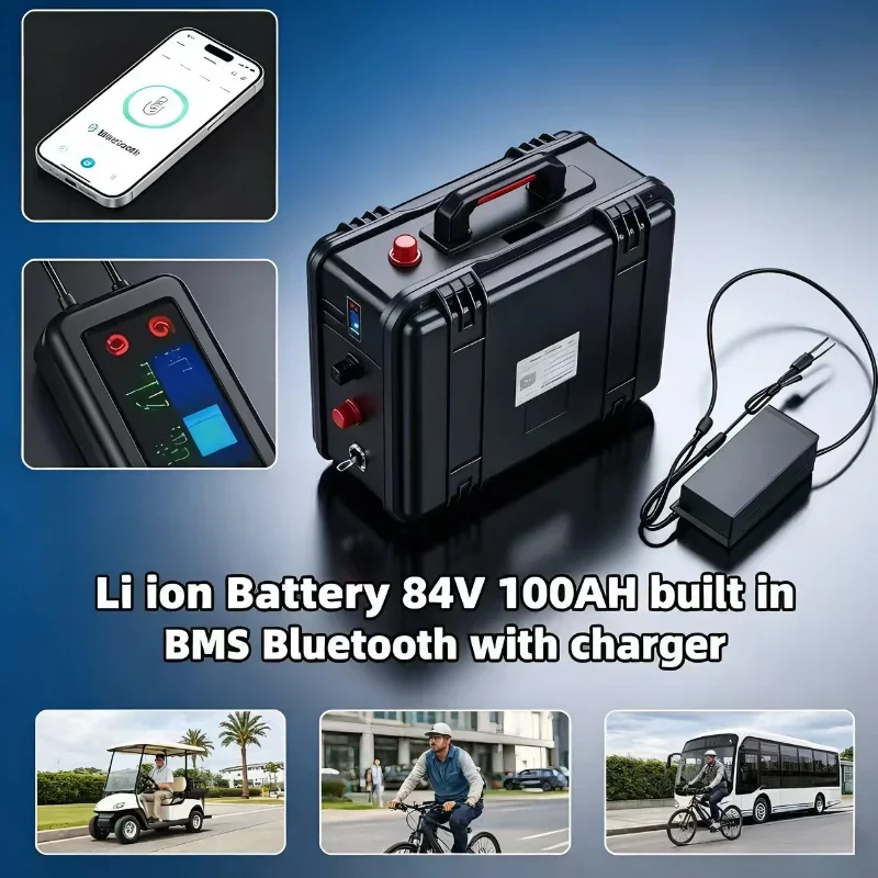 Li-Ion 84V 100Ah Battery with Built-in BMS & Bluetooth, 8400W High-Power Lithium Power Supply, Sicile EV Compatible, Ideal for E
Li-Ion 84V 100Ah Battery with Built-in BMS & Bluetooth, 8400W High-Power Lithium Power Supply, Sicile EV Compatible, Ideal for E
