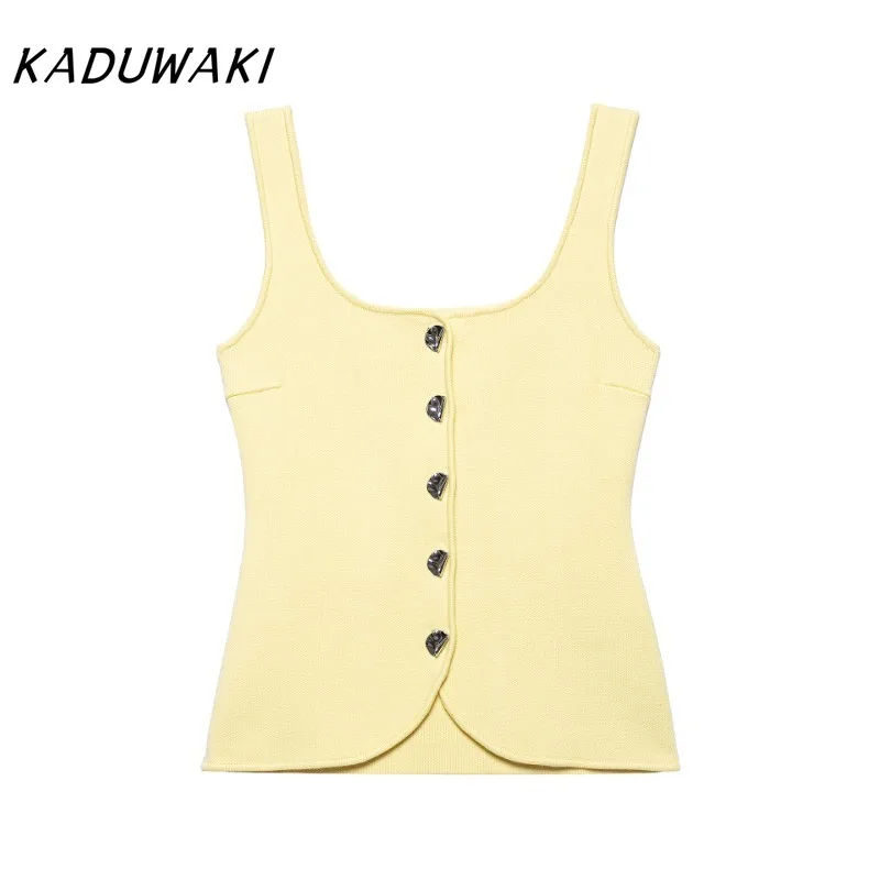 KADUWAKI Korean Women Basic Square Collar Knitting Sling Blouse Female Chic Sleeveless Buttons Design Vest Shirt Blusas Crop Top
KADUWAKI Korean Women Basic Square Collar Knitting Sling Blouse Female Chic Sleeveless Buttons Design Vest Shirt Blusas Crop Top