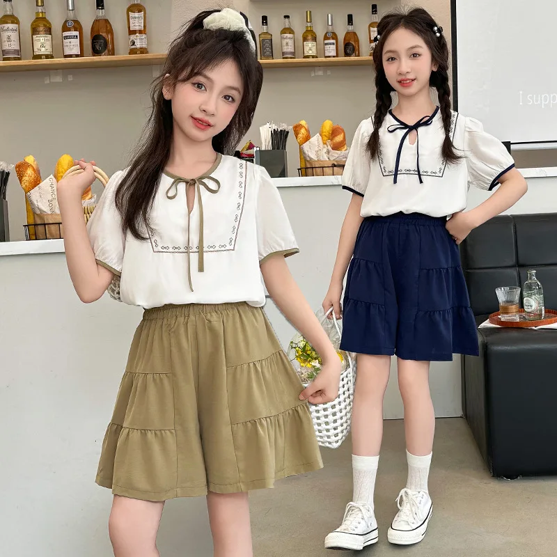 Girls Two-piece Set 2024 Summer New Childrens Chiffon Doll Shirt Short-sleeved T-shirt Culottes Children Two-piece Casual
Girls Two-piece Set 2024 Summer New Childrens Chiffon Doll Shirt Short-sleeved T-shirt Culottes Children Two-piece Casual