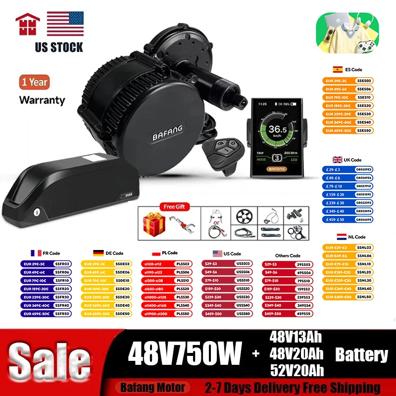 BAFANG BBS02 750W 48V Mid Drive Motor - High Power Electric Bike Conversion Kit with Removable 52V/48V 20Ah/13Ah Lithium Battery
BAFANG BBS02 750W 48V Mid Drive Motor - High Power Electric Bike Conversion Kit with Removable 52V/48V 20Ah/13Ah Lithium Battery