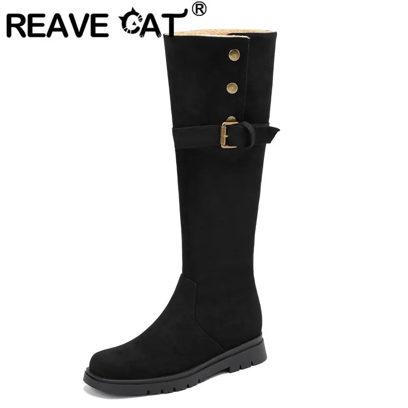REAVE CAT Women Knee Boots Flock Suede Round Toe Flats Slip On Belt Buckle Metal Decor Small Size 31 32 33 Girls Soft Daily Bota
REAVE CAT Women Knee Boots Flock Suede Round Toe Flats Slip On Belt Buckle Metal Decor Small Size 31 32 33 Girls Soft Daily Bota
