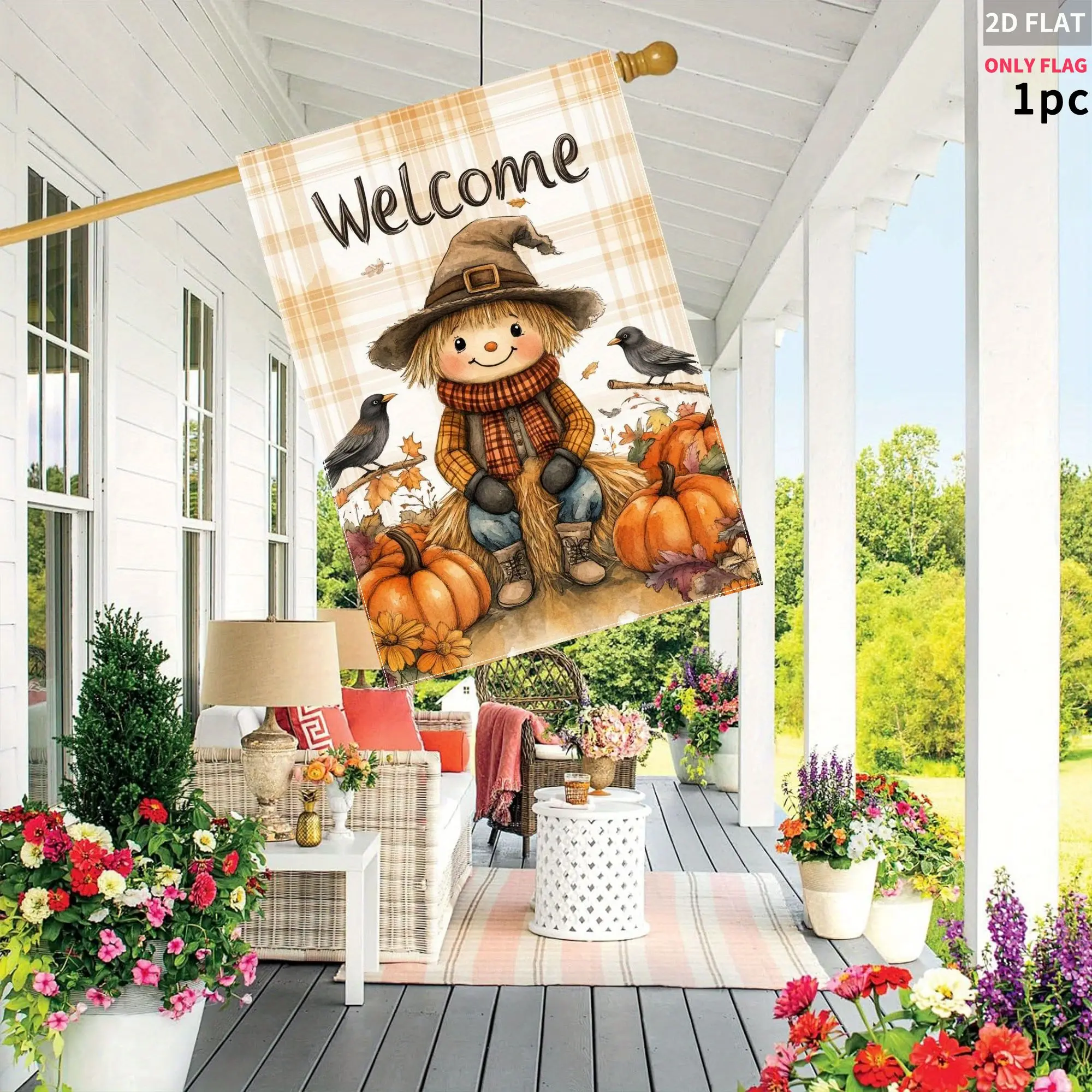 2D FLAT 1pc Double-Sided Garden flag Welcome Scarecrow Pumpkin Autumn Birds Plaid Background 28x40 Inch (Pole Not Included)
2D FLAT 1pc Double-Sided Garden flag Welcome Scarecrow Pumpkin Autumn Birds Plaid Background 28x40 Inch (Pole Not Included)