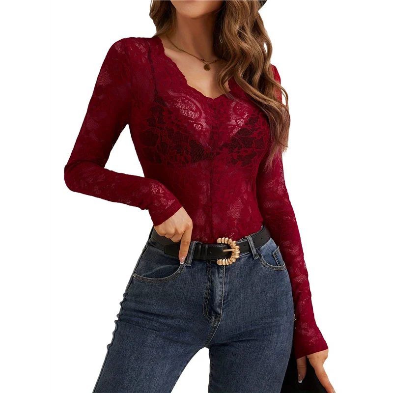 CGS-Lace Mesh Top For Women Long Sleeve V-Neck Sheer Blouse See Through Floral Lace Tops
CGS-Lace Mesh Top For Women Long Sleeve V-Neck Sheer Blouse See Through Floral Lace Tops