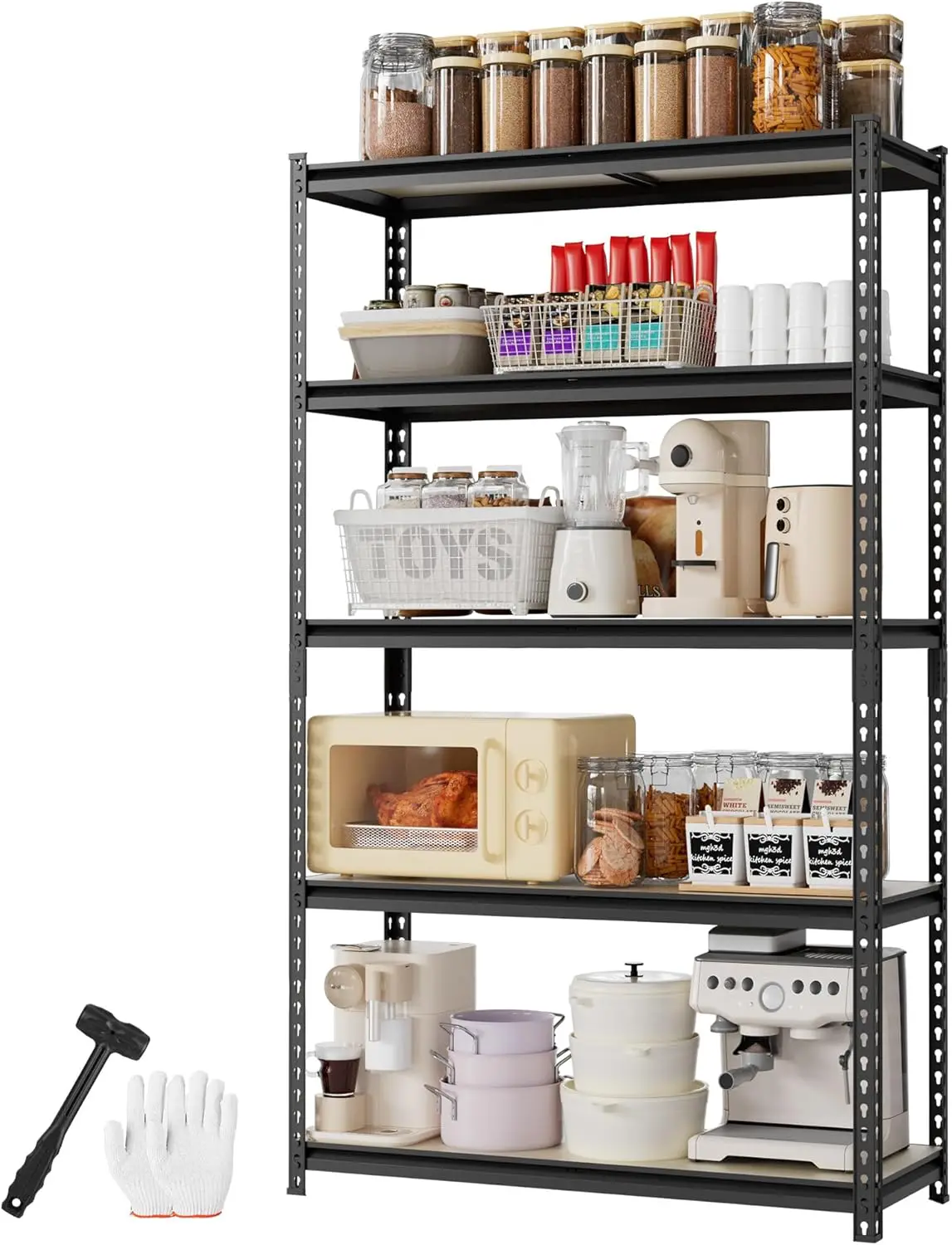 5-Tier Heavy Duty Garage Shelf, 72' H, Black, 2180LBS Capacity, 35.4'W x 11.8'D
5-Tier Heavy Duty Garage Shelf, 72' H, Black, 2180LBS Capacity, 35.4'W x 11.8'D