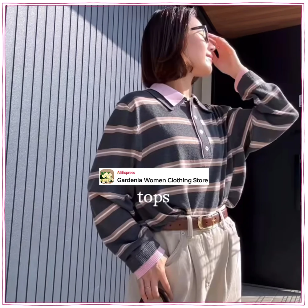 New in Women Spring Striped Combined Knit Polo Shirts Elegant Chic Multicolored Long Sleeve Polo Neck Jumpers with Combined Trim
New in Women Spring Striped Combined Knit Polo Shirts Elegant Chic Multicolored Long Sleeve Polo Neck Jumpers with Combined Trim