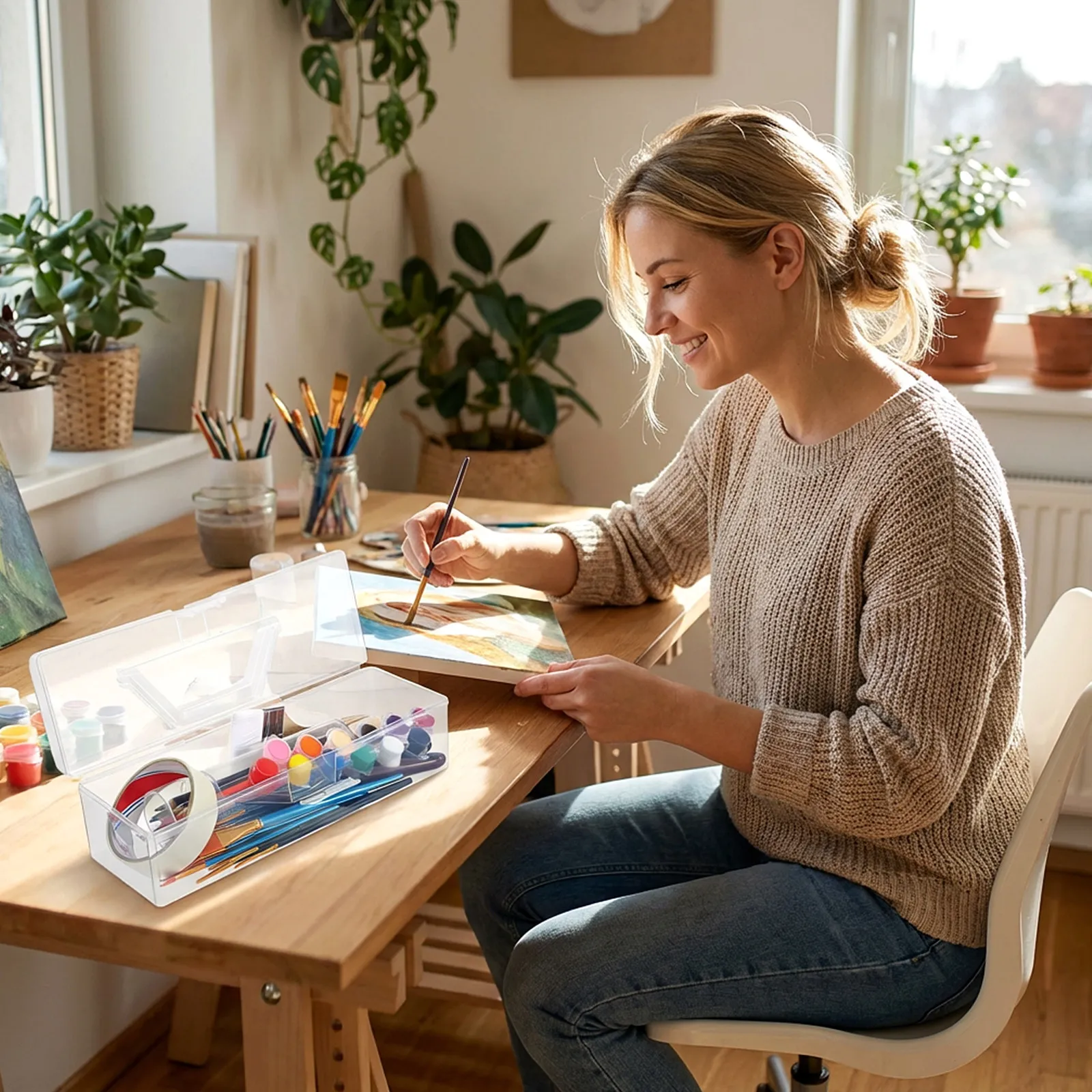 2Pcs Transparent Storage Box Portable Thickened Plastic Tool Case Handle Art Supplies Organizer Paint Brush Holder Pencil Pen
2Pcs Transparent Storage Box Portable Thickened Plastic Tool Case Handle Art Supplies Organizer Paint Brush Holder Pencil Pen