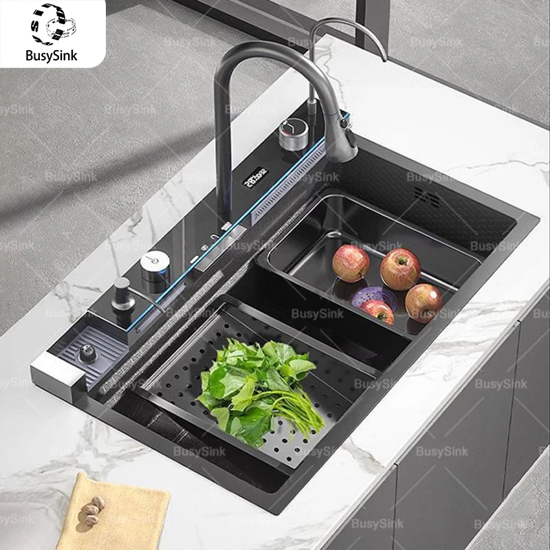 Multifunctional Stainless Steel Kitchen Sink Digital Display Faucet Stain Scratch Resistant Large Single Slot Wash Dish Basin
Multifunctional Stainless Steel Kitchen Sink Digital Display Faucet Stain Scratch Resistant Large Single Slot Wash Dish Basin