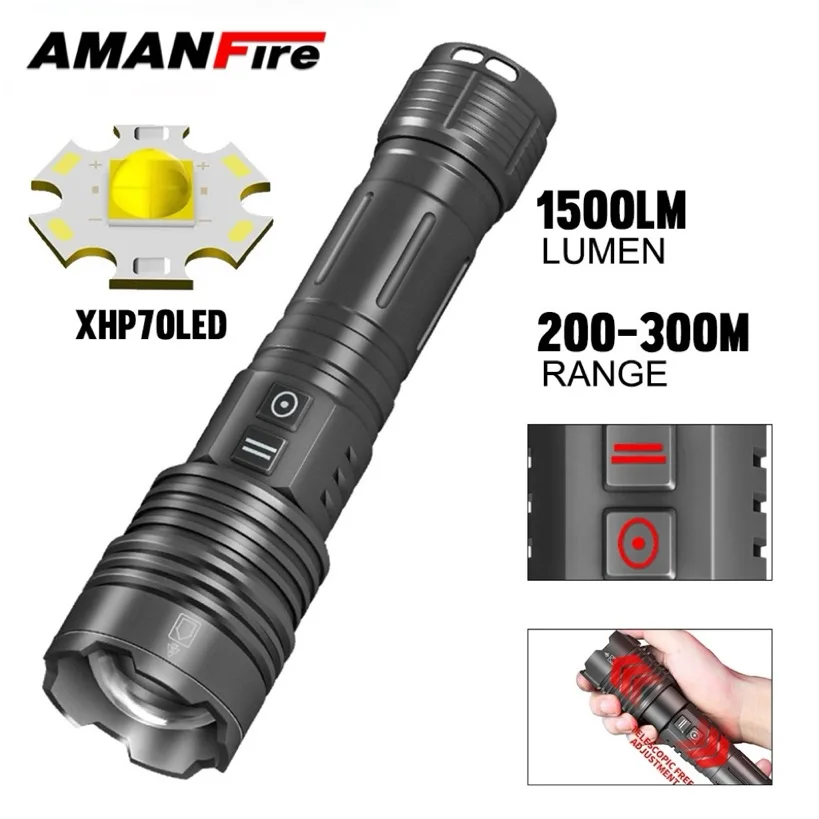 Amanfire 4800 Super Bright Flashlight XHP70 LED Light 1500LM Tactical Lamp Outdoor Camping Telescopic Zoom Torch Power Bank
Amanfire 4800 Super Bright Flashlight XHP70 LED Light 1500LM Tactical Lamp Outdoor Camping Telescopic Zoom Torch Power Bank