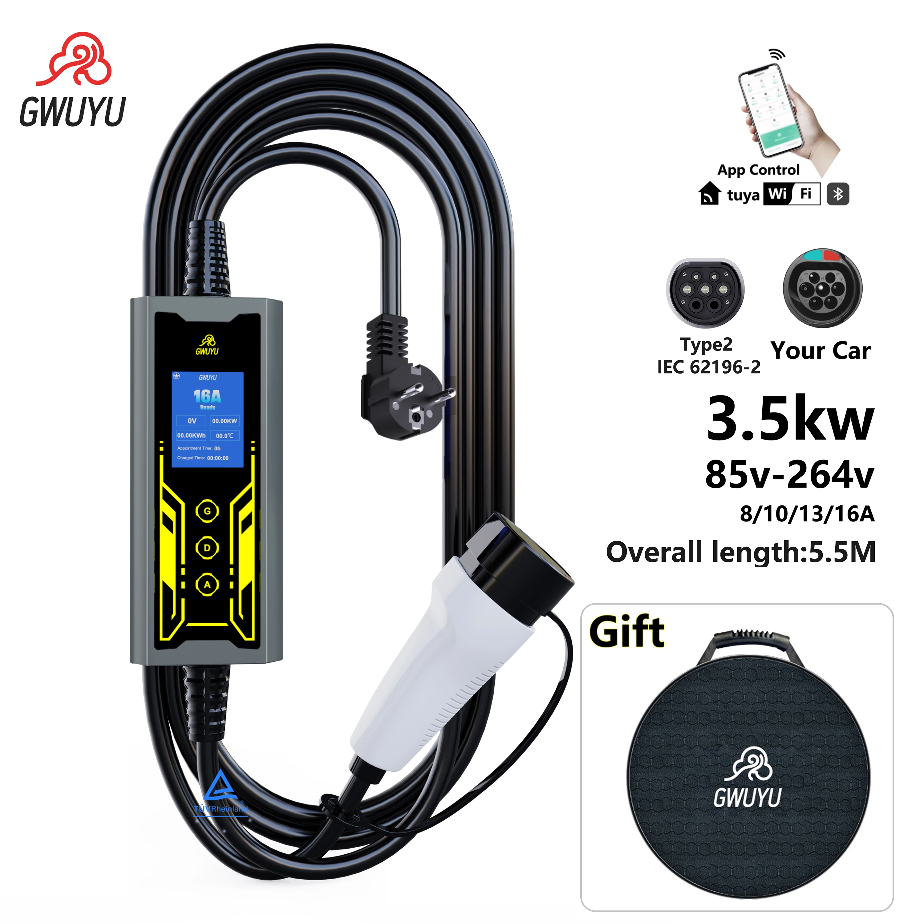 EU Portable EV Charger 3.5KW 7KW APP Control Aluminum Alloy Adjustable Current Scheduled Charging Type 2 Portable Electric Vehic
EU Portable EV Charger 3.5KW 7KW APP Control Aluminum Alloy Adjustable Current Scheduled Charging Type 2 Portable Electric Vehic