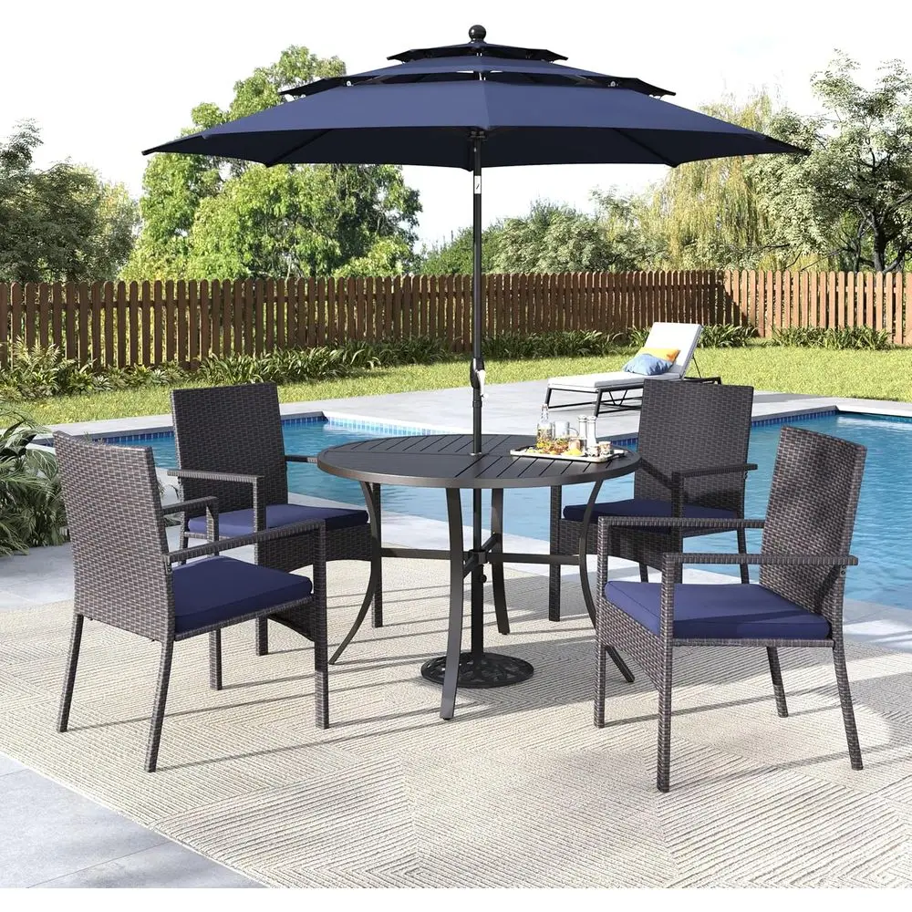 Outdoor 5-Piece Dining Set with 42 Round Metal Table, Chairs, and 10ft Umbrella for Patio, Deck, or Porch
Outdoor 5-Piece Dining Set with 42 Round Metal Table, Chairs, and 10ft Umbrella for Patio, Deck, or Porch