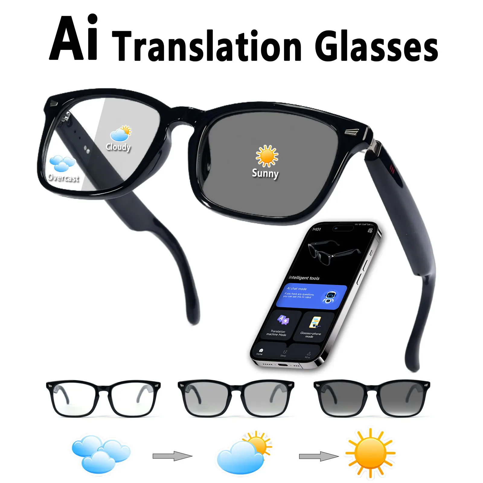 Audio glasses, translation glasses, music playback, phone calls, app translation, photochromic lenses, touch controls.
Audio glasses, translation glasses, music playback, phone calls, app translation, photochromic lenses, touch controls.