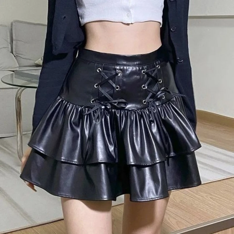 2026 Summer New Lolita Dark Style Strap Leather High Waist Bow Half length Skirt for Women
2026 Summer New Lolita Dark Style Strap Leather High Waist Bow Half length Skirt for Women