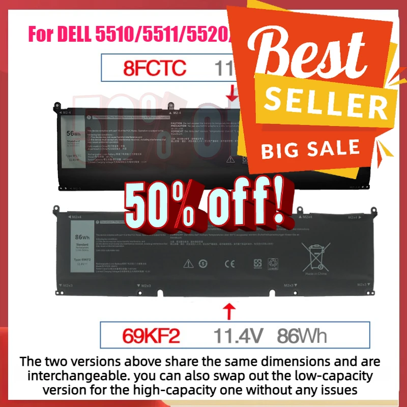 56WH 8FCTC G15 5510 Battery for DELL 5510/5511/5520/5515/5521 Series XPS 15 9500 Series 4650mah
56WH 8FCTC G15 5510 Battery for DELL 5510/5511/5520/5515/5521 Series XPS 15 9500 Series 4650mah
