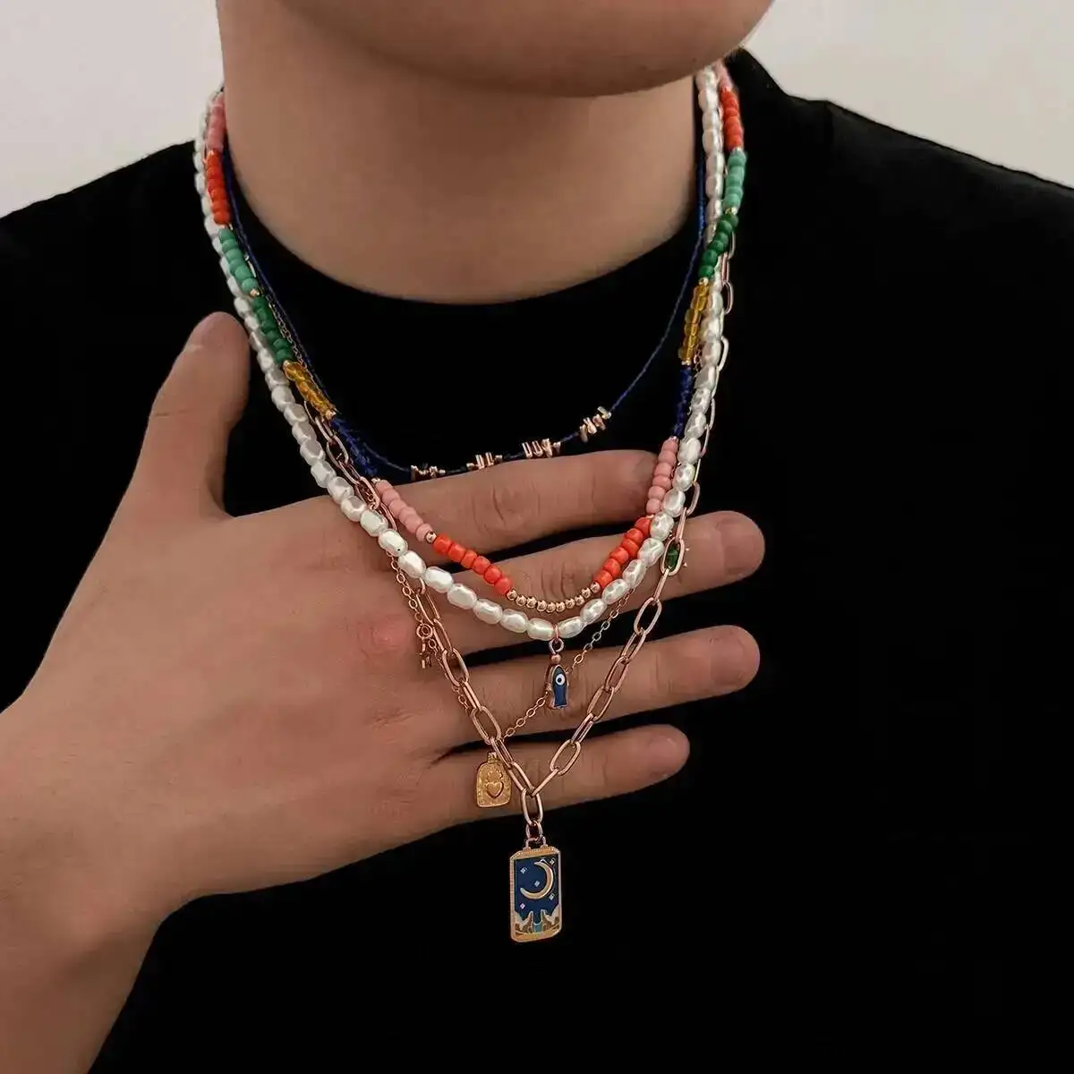 KunJoe 5Pcs/Set Charm Boho Star Moon Pendant Necklace Men Trendy Irregular Colorful Rice Beads Clavicle Chain Jewelery Accessory
KunJoe 5Pcs/Set Charm Boho Star Moon Pendant Necklace Men Trendy Irregular Colorful Rice Beads Clavicle Chain Jewelery Accessory
