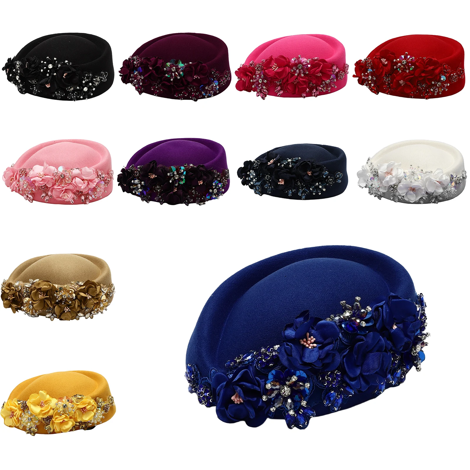 1Pc Vintage Felt Turban Hat for Women Church Fascinator Headwear with Flower Rhinestones Ladies Soft Beret Caps Stewardess Hats
1Pc Vintage Felt Turban Hat for Women Church Fascinator Headwear with Flower Rhinestones Ladies Soft Beret Caps Stewardess Hats