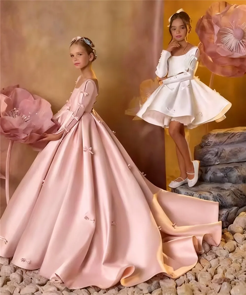 Elegant Satin Flower Girl Wedding Dress with Bow Princess Birthday Party Prom Dress Kids First Communion Banquet Gown Customized
Elegant Satin Flower Girl Wedding Dress with Bow Princess Birthday Party Prom Dress Kids First Communion Banquet Gown Customized