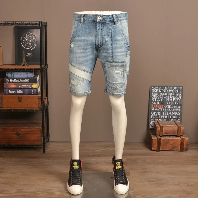 Summer thin ripped denim shorts men's trendy brand stretch slim fit high-end patchwork patch casual five quarter pants
Summer thin ripped denim shorts men's trendy brand stretch slim fit high-end patchwork patch casual five quarter pants