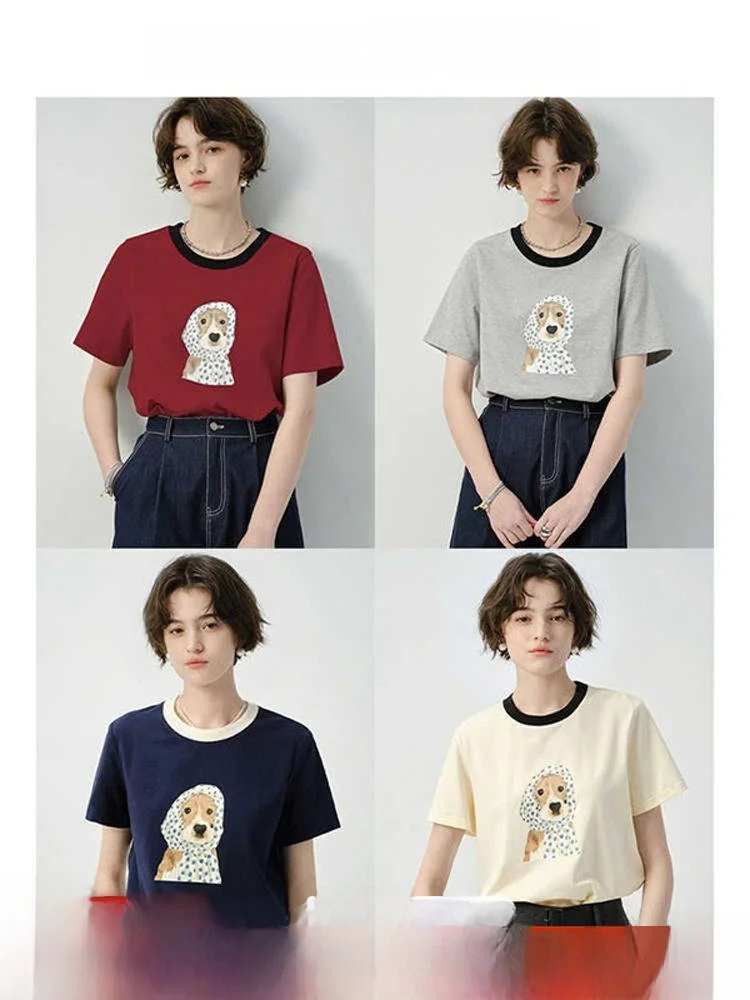 Женская футболка большого размера с мультяшным рисунком собаки, короткий рукав, корейский стиль, ретро, летний топ для полных женщин
Женская футболка большого размера с мультяшным рисунком собаки, короткий рукав, корейский стиль, ретро, летний топ для полных женщин