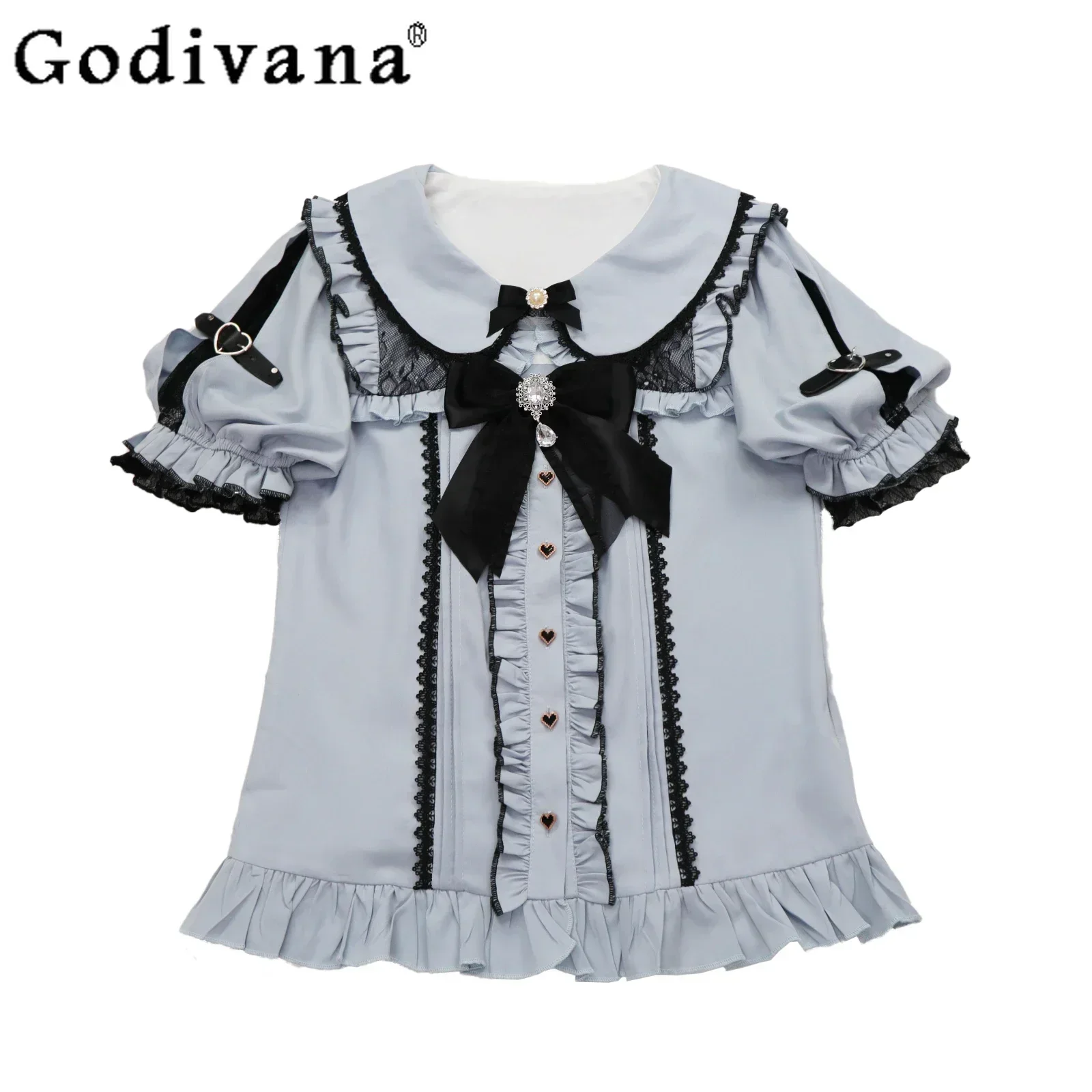Japanese Mine Lace Bow Rhinestone Blue Short-sleeved Shirt Women High Waist Slim Elegant All-Match Irregular Black Strap Skirts
Japanese Mine Lace Bow Rhinestone Blue Short-sleeved Shirt Women High Waist Slim Elegant All-Match Irregular Black Strap Skirts