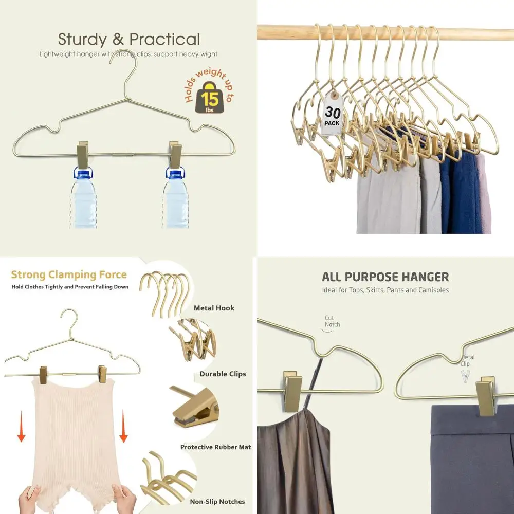 Gold Metal Clips Hangers for Adult Clothing, 30-Pack, Space-Saving for Home and Shop Use
Gold Metal Clips Hangers for Adult Clothing, 30-Pack, Space-Saving for Home and Shop Use