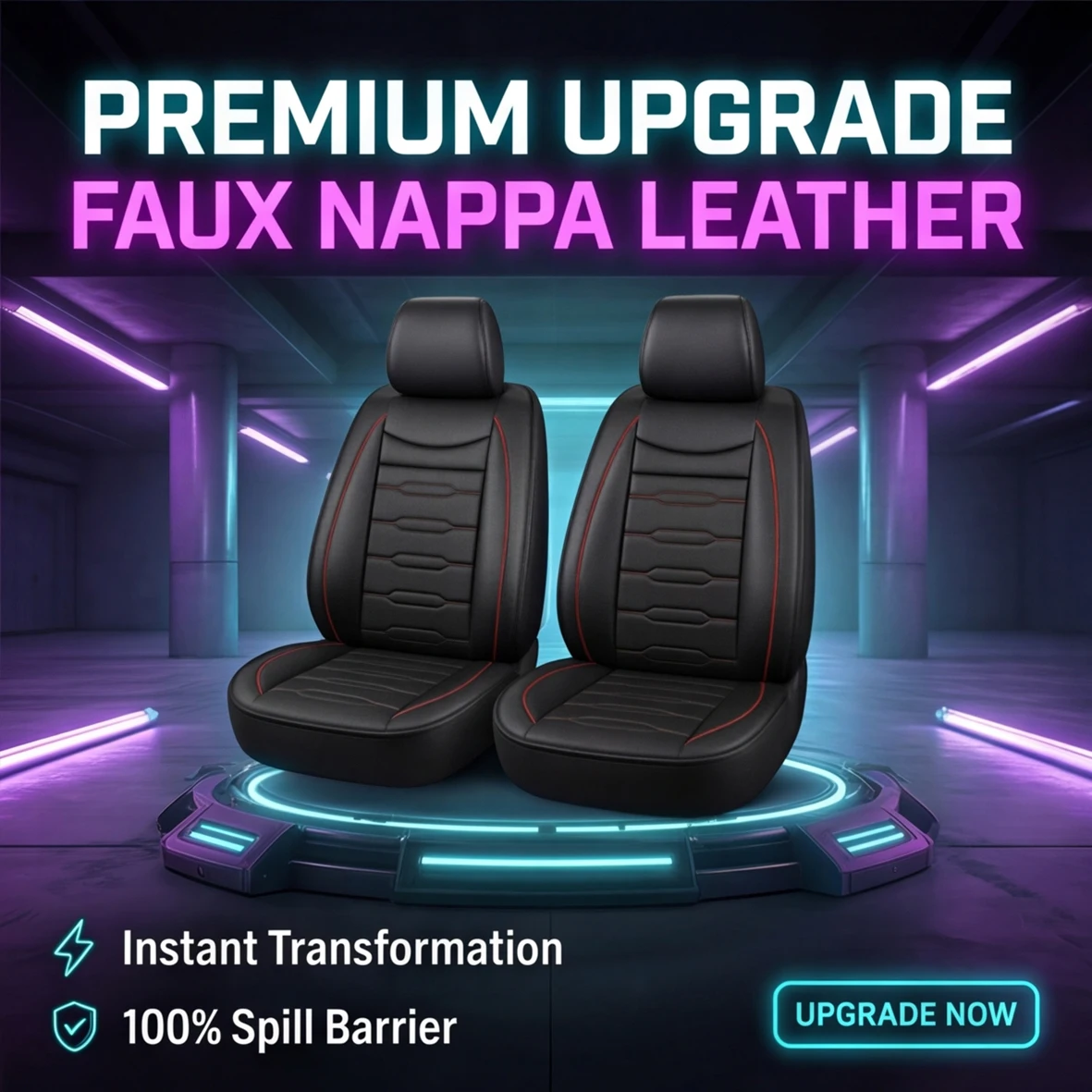 Universal Fit Car Seat Covers, Integrated Spill Barrier, Faux Leather, Black w/ Blue Piping, Breathable Waterproof for Cars
Universal Fit Car Seat Covers, Integrated Spill Barrier, Faux Leather, Black w/ Blue Piping, Breathable Waterproof for Cars
