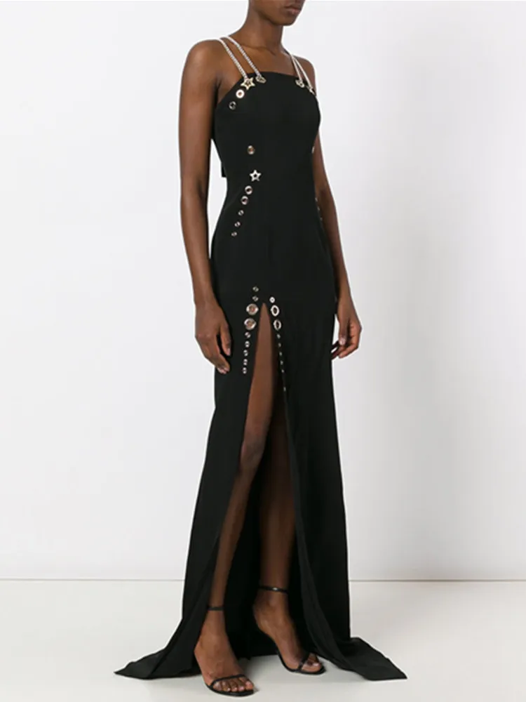 Women Celebrity Sexy Sleeveless Chain Split Black Maxi Long Bodycon Dress 2025 Elegant Evening Club Party Outfit
Women Celebrity Sexy Sleeveless Chain Split Black Maxi Long Bodycon Dress 2025 Elegant Evening Club Party Outfit