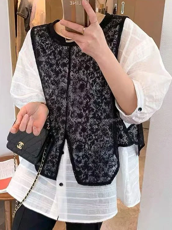 plus Size Women's Short Sleeve Lace Patchwork Shirt Fake Two-Piece Design Summer Vintage Hong Kong Style Breathable Polyester
plus Size Women's Short Sleeve Lace Patchwork Shirt Fake Two-Piece Design Summer Vintage Hong Kong Style Breathable Polyester