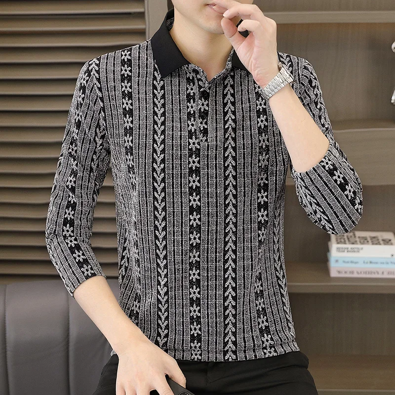 Men's Long Sve irt Embroidered Slim Fit Faionable Base Layer Top Spring Autumn New Sle Turn-down Collar T-irt
Men's Long Sve irt Embroidered Slim Fit Faionable Base Layer Top Spring Autumn New Sle Turn-down Collar T-irt